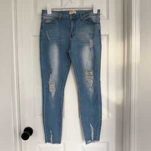 Trendy Blue Distressed Skinny Jeans #634